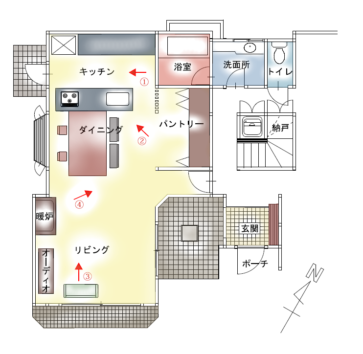 ダイニングテーブルの向きも変更
