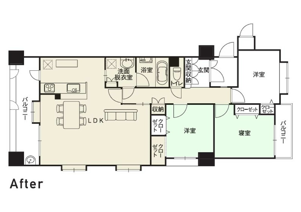 AFTER図面/緑の部分の内装はお施主様のDIY