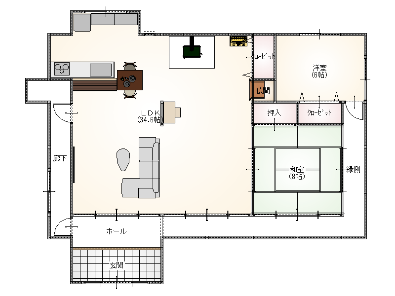 床の高さを調整したことで段差や鴨居のお悩みを解消。開放感ある空間を作り上げました。